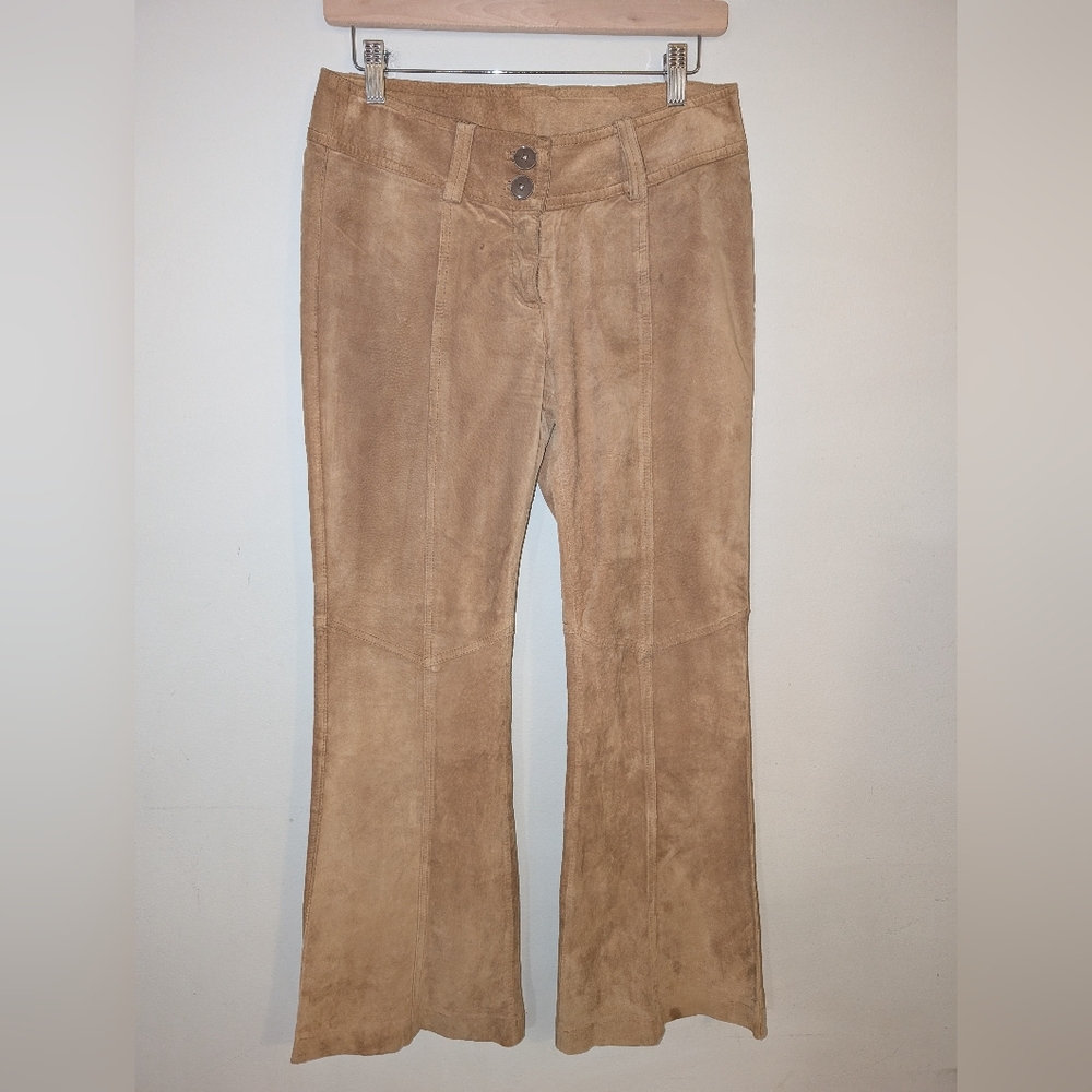 Y2K Suede Tan Low Rise Boot Cut Pants